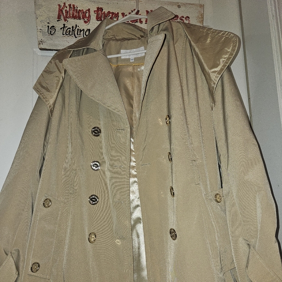 Calvin Klein Trench Coat Women Size L Gold Buttons Belted Double Breasted - Picture 5 of 9